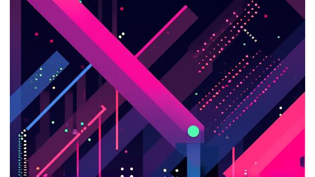 Vibrant, abstract graphic design for a fictitious electronic music event featuring geometric shapes and neon colors.