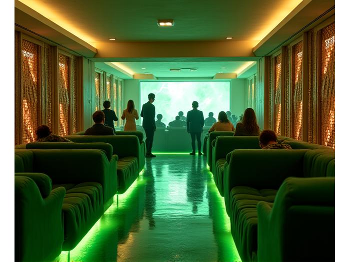 VIP lounge area at a festival with luxurious seating and special lighting