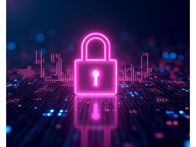 Abstract digital lock with glowing lines, representing strong encryption and data security.