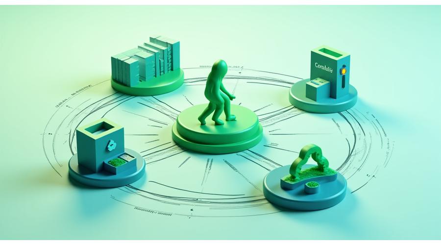 A vibrant graphic illustrating a circular economy for event materials, showing reuse, recycle, and compost symbols with minimal landfill waste.