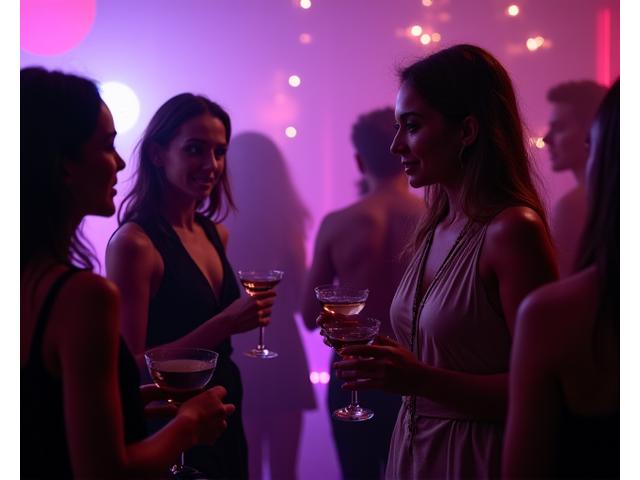 Exclusive after-party scene with artists and VIPs mingling in a stylish lounge