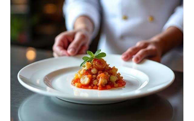 A renowned chef preparing gourmet dishes for VIP guests