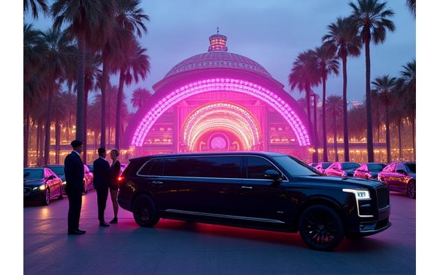 Luxury limousine parked at an exclusive event entrance