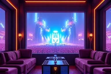Opulent private suite with elegant decor and comfortable seating